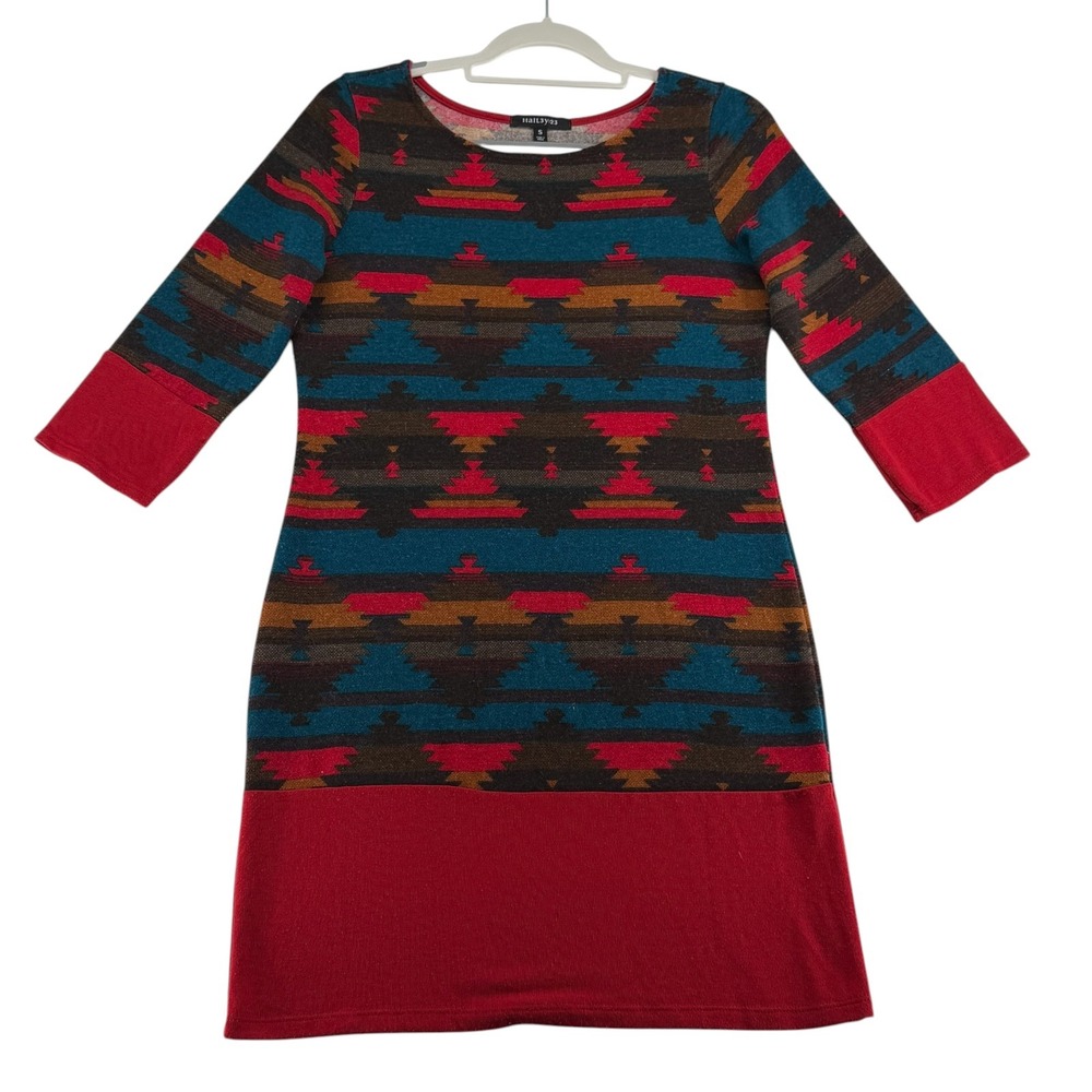 HaIL3y:23 Southwestern Aztec Geometric Knit Dress 3/4 Sleeve Womens Small USA